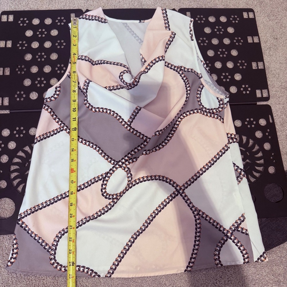 Womens Pink Grey Chain Link Print Cowl Neck Sleeveless Blouse Top - Picture 4 of 5